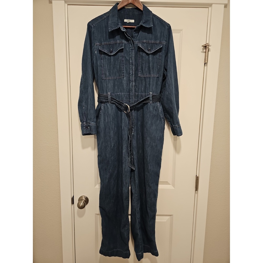 Free Assembly Utility Jumpsuit Women's M Blue 100% Cotton Longsleeve 25" Inseam